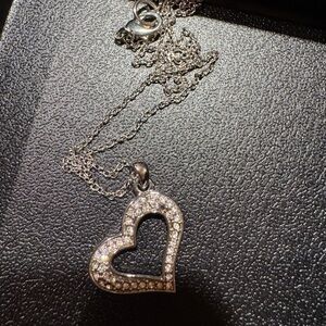 Silver heart necklace. 8” chain. Cubic zirconia